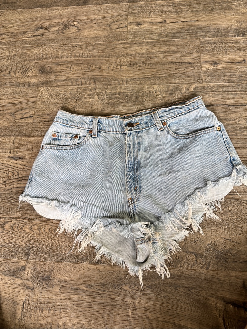 Levi's Light Blue Distressed Frayed Hem Denim Shorts